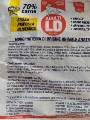 Cibo per cani adulti con 70 % di carne di anatra