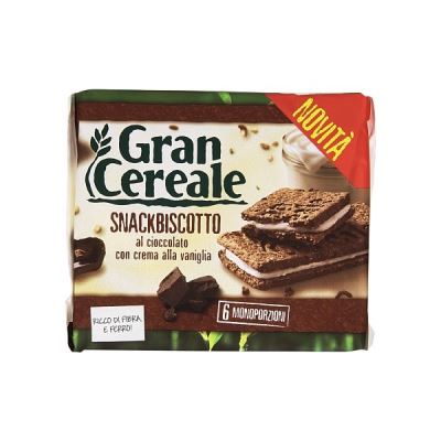 Grancereale Snack Biscotto al cioccolato con crema vaniglia 