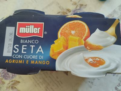 Yogurt bianco seta con cuore di agrumi e mango