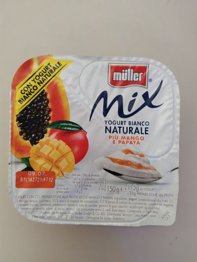 Yogurt bianco naturale più mango e papaya