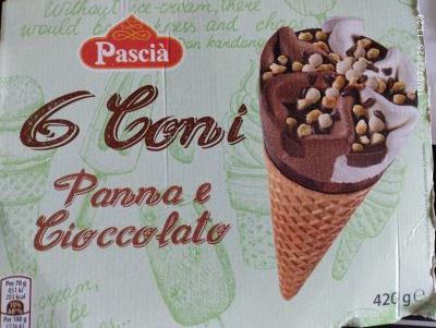 6 coni al gusto di panna e cioccolato 